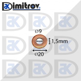 Дифтунга Ø  9 х Ø 20 х 1,5 mm медна
